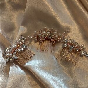 NWOT NIB Set of 3 Rose Gold and White Crystal Hair Combs for Special Occasions